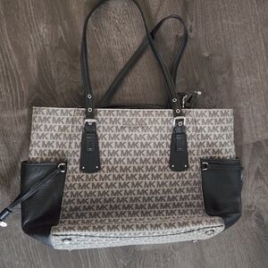 Michael Kors Black and Gray Tote Bag with Monogram Design